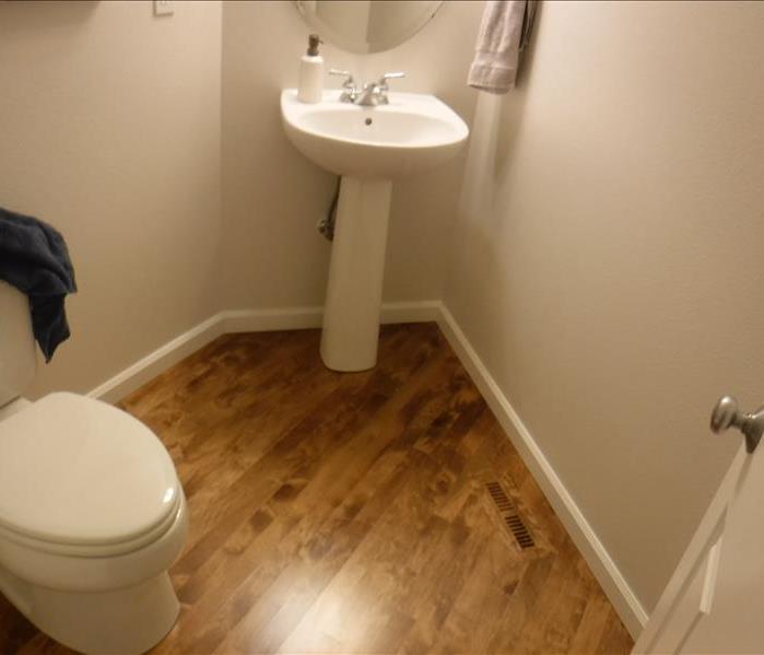 Sink, and toilet with hard wood flooring